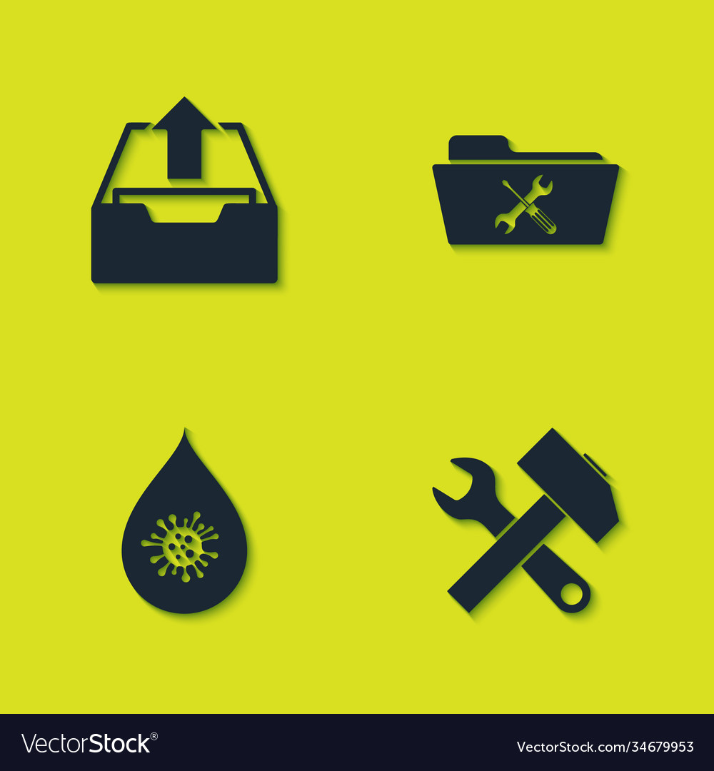 Set upload inbox crossed hammer and wrench dirty Vector Image Set upload inbox crossed hammer and wrench dirty