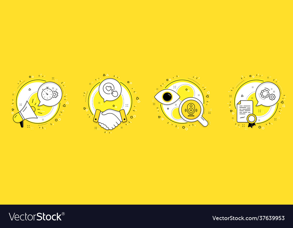 Speaker cogwheel timer and like button icons set vector image Speaker cogwheel timer and like button icons set