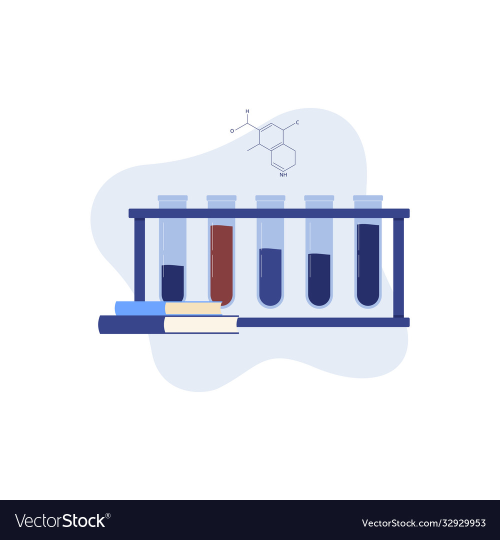 Test tubes and books for chemistry courses