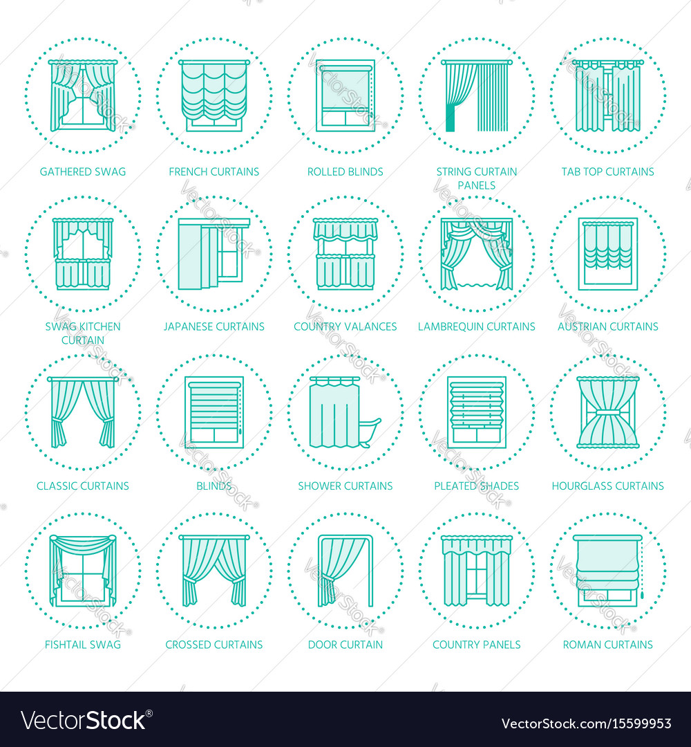 Window Curtains & Shades Line Icons