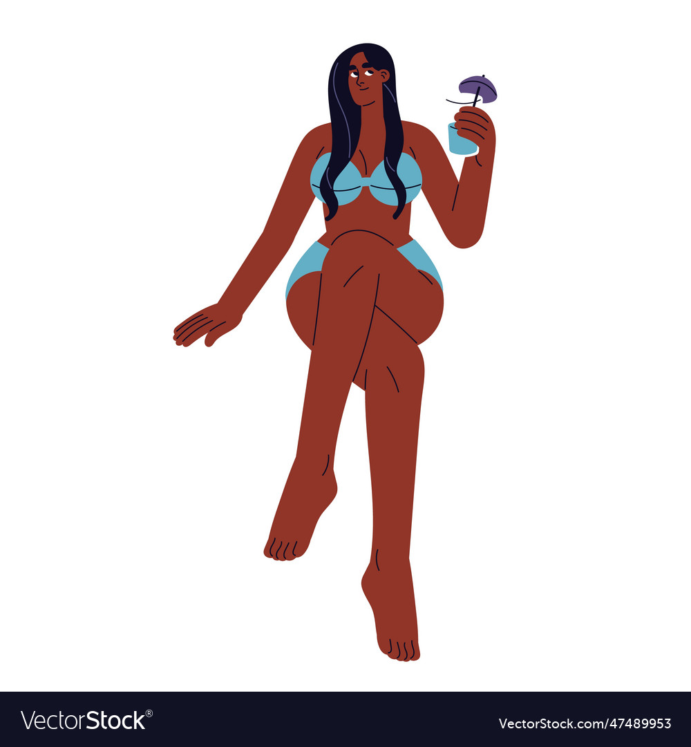 Junge schwarze Frau sitzen im Badeanzug entspannen vector image Junge schwarze Frau sitzen im Badeanzug entspannen