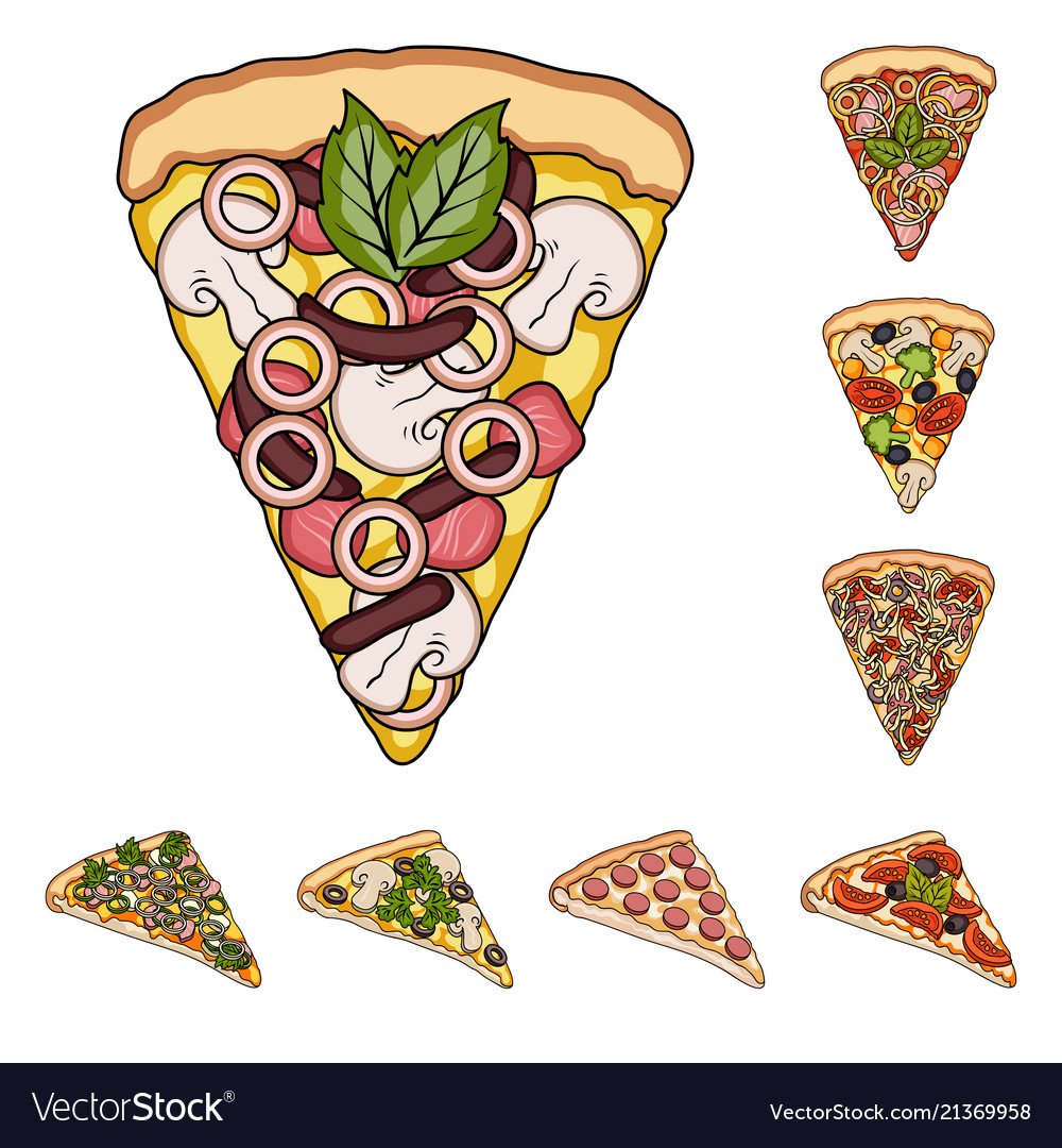 Different pizza cartoon icons in set collection Vector Image