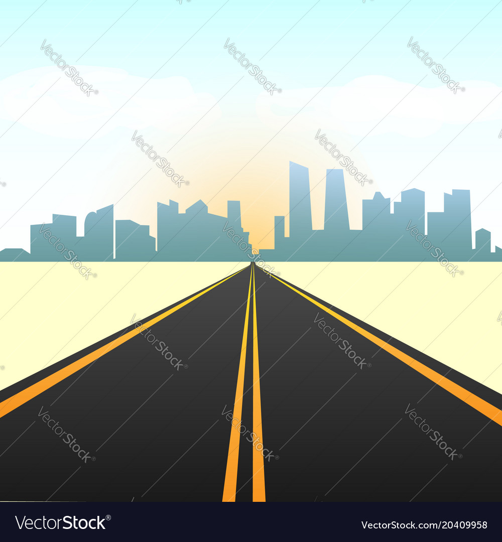 Empty straight road in the city on the horizon Vector Image