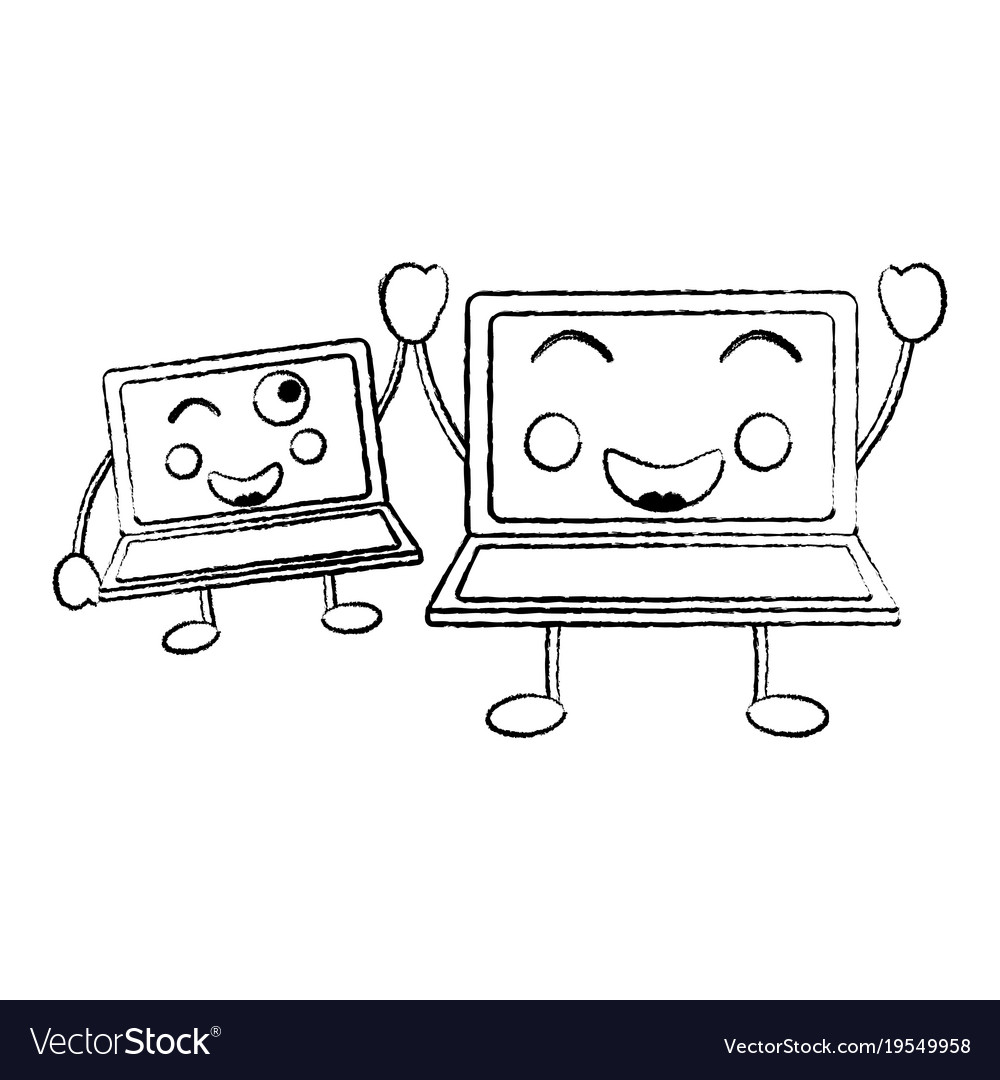 Laptop computer pair cartoon kawaii character