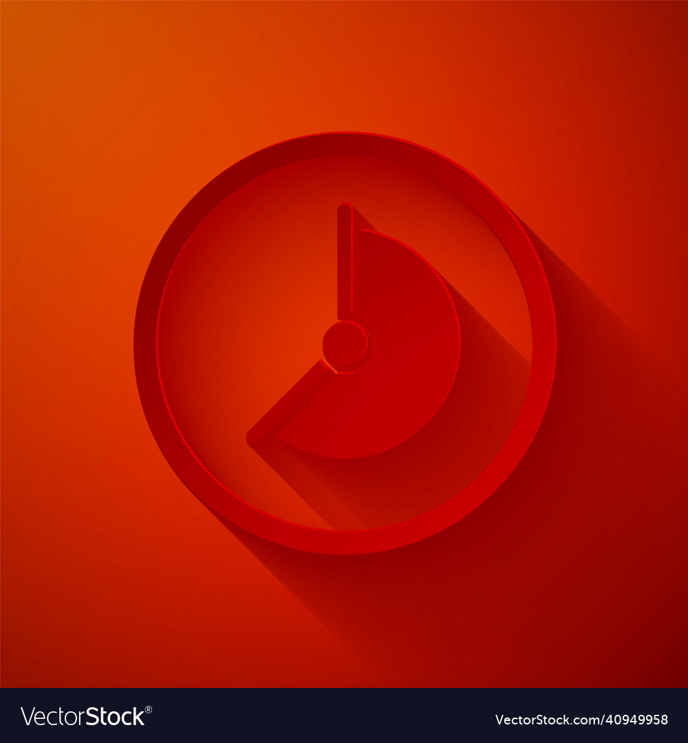 Paper cut clock icon isolated on red background vector image Paper cut clock icon isolated on red background