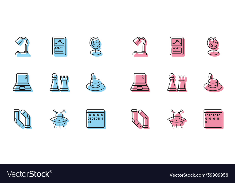 Set line socks ufo flying spaceship table lamp vector image Set line socks ufo flying spaceship table lamp