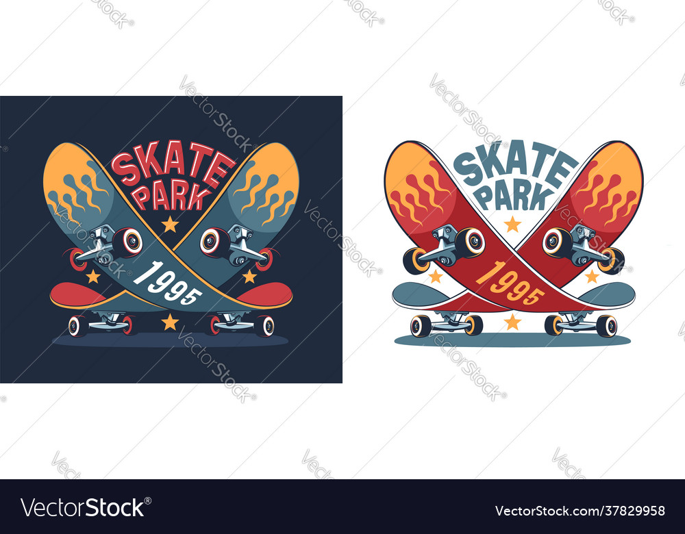 Skate park retro logo with funny skateboard Vector Image