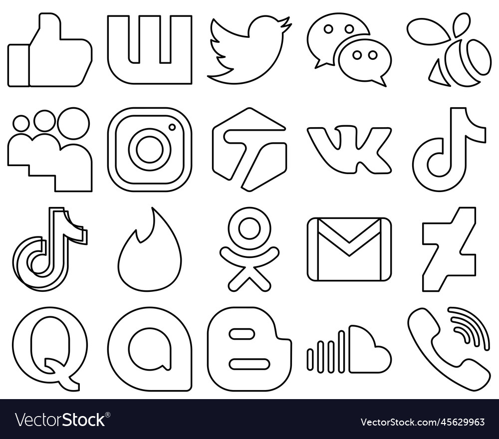 20 creative black line social media icons Vector Image