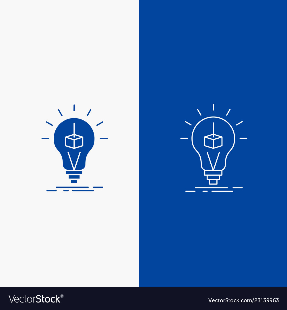 3d cube idea bulb printing box line and glyph web vector image 3d cube idea bulb printing box line and glyph web