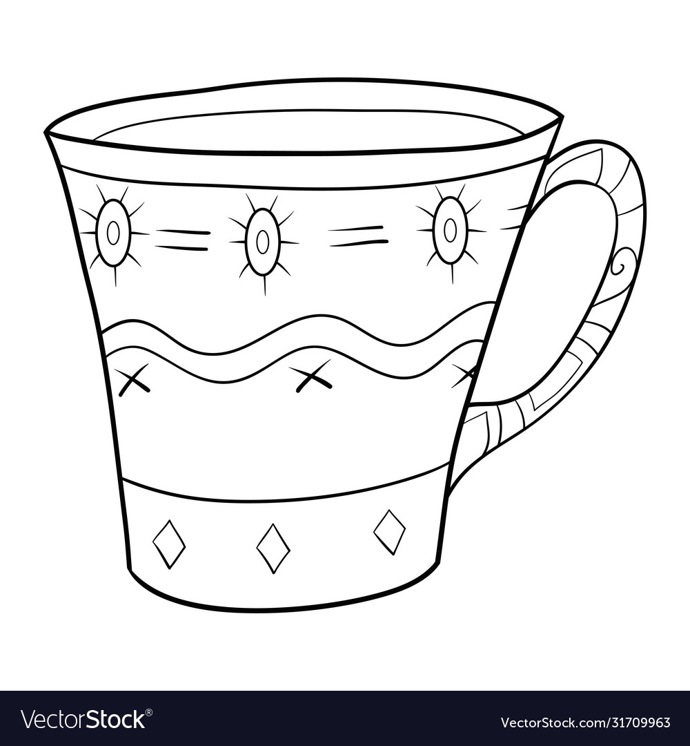 Adult coloring bookpage a cute cup with ornaments Vector Image