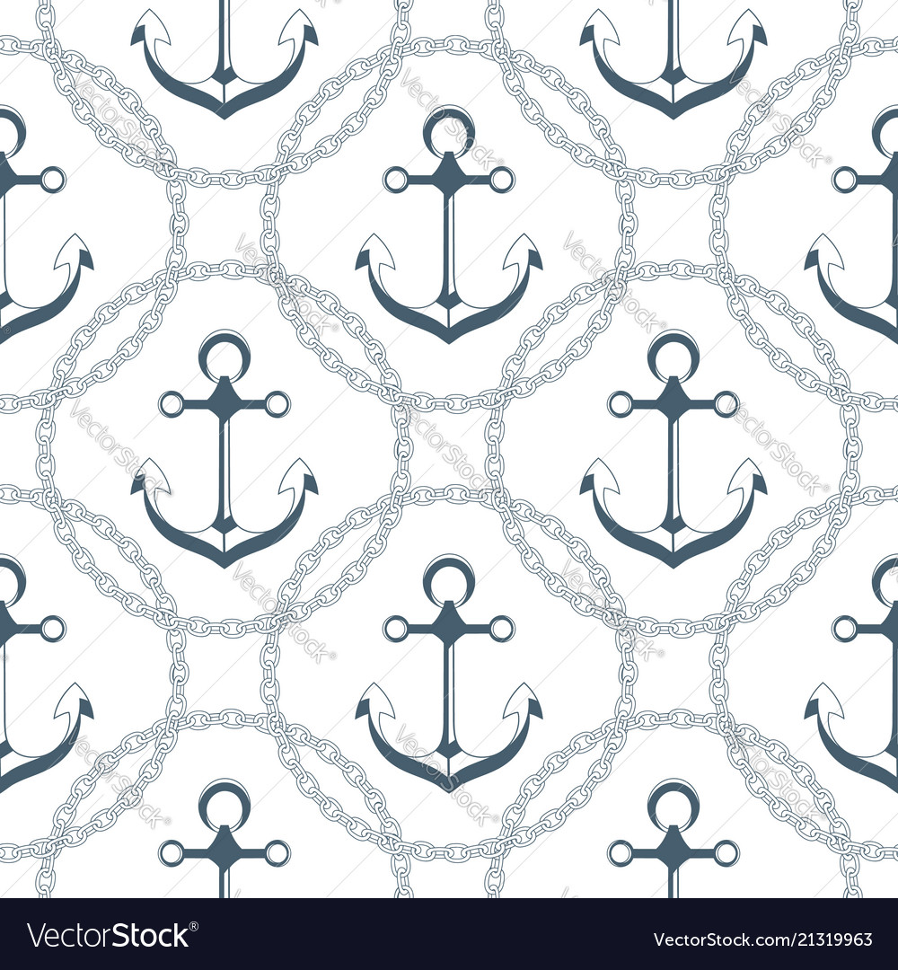 Anchor in a frame with chain seamless nautical vector image Anchor in a frame with chain seamless nautical