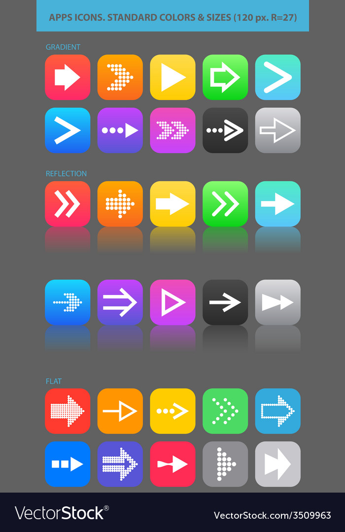 Apps navigation icons set with arrows for ui