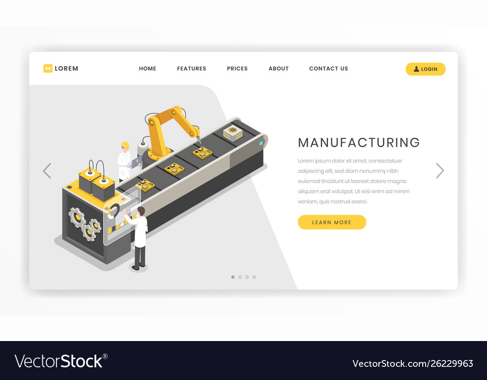 Assembly line factory landing page template vector image Assembly line factory landing page template