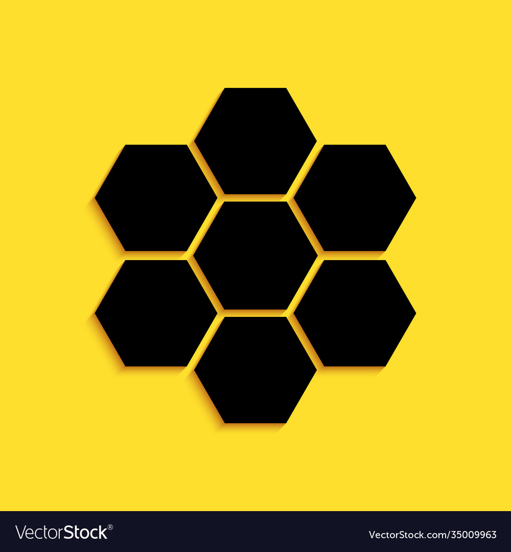 Black Honeycomb Sign Icon Isolated On Yellow Vector Image