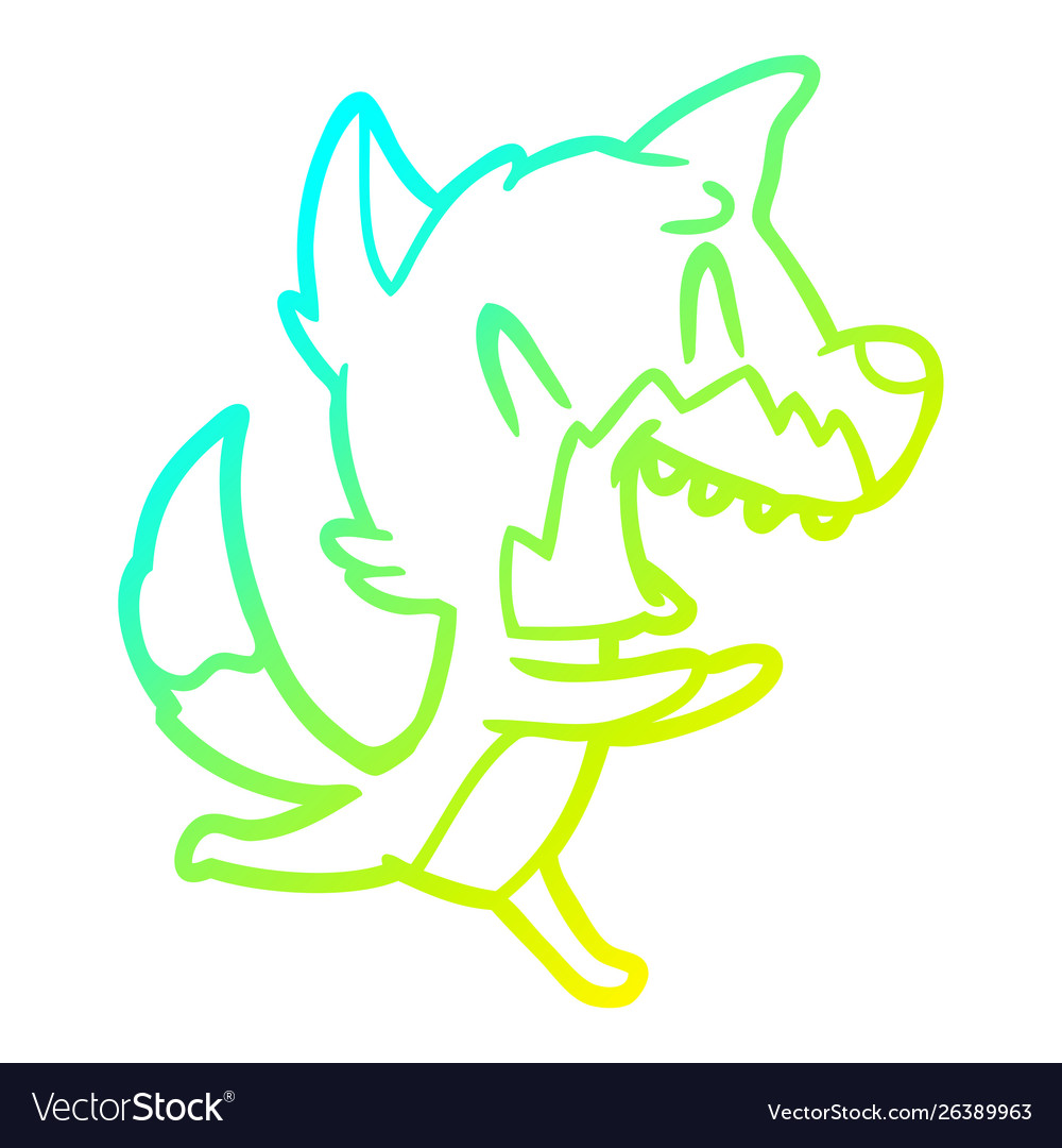 Cold gradient line drawing laughing fox running