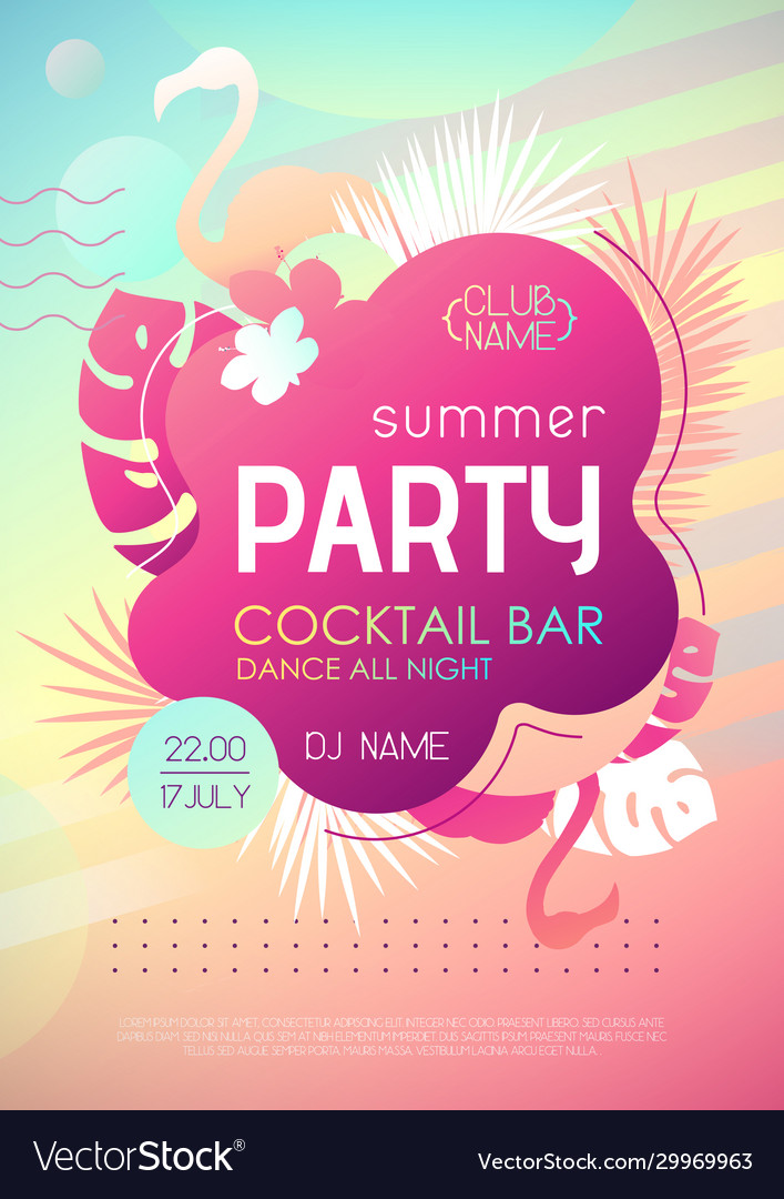 Colorful summer disco party poster Royalty Free Vector Image