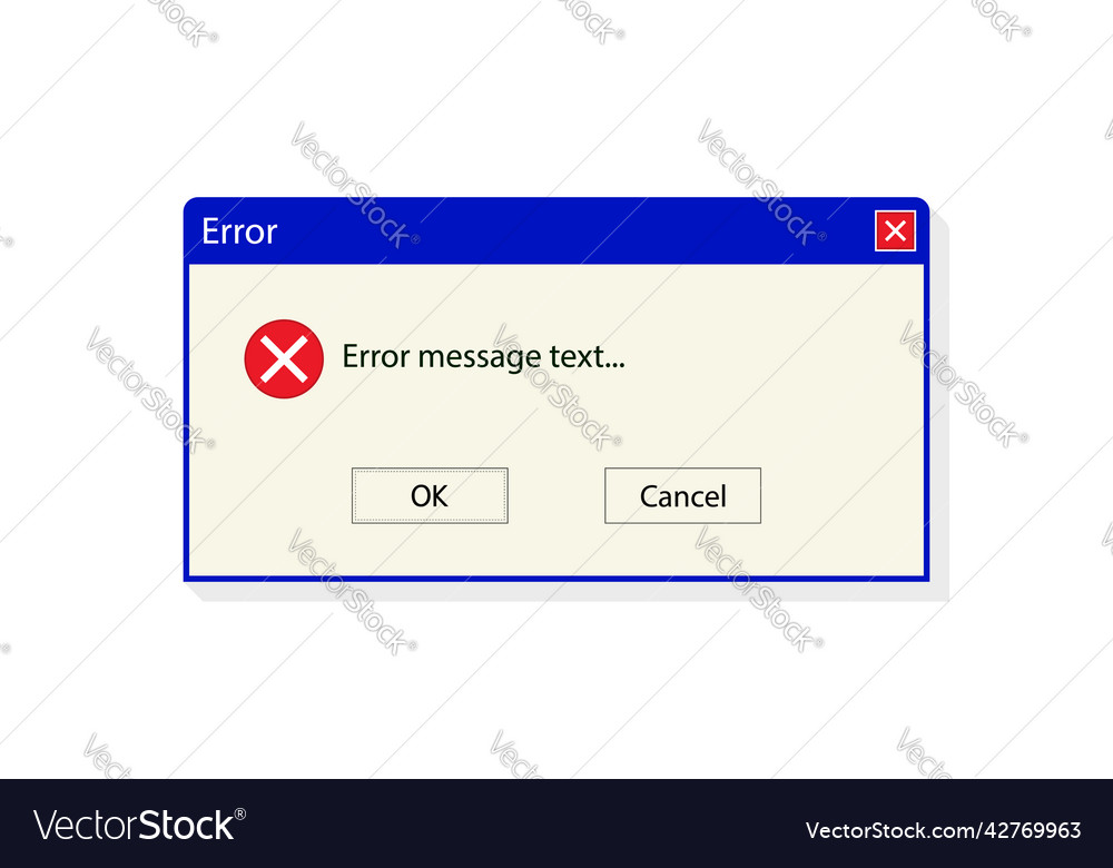 Error window on computer message 90s pc Royalty Free Vector