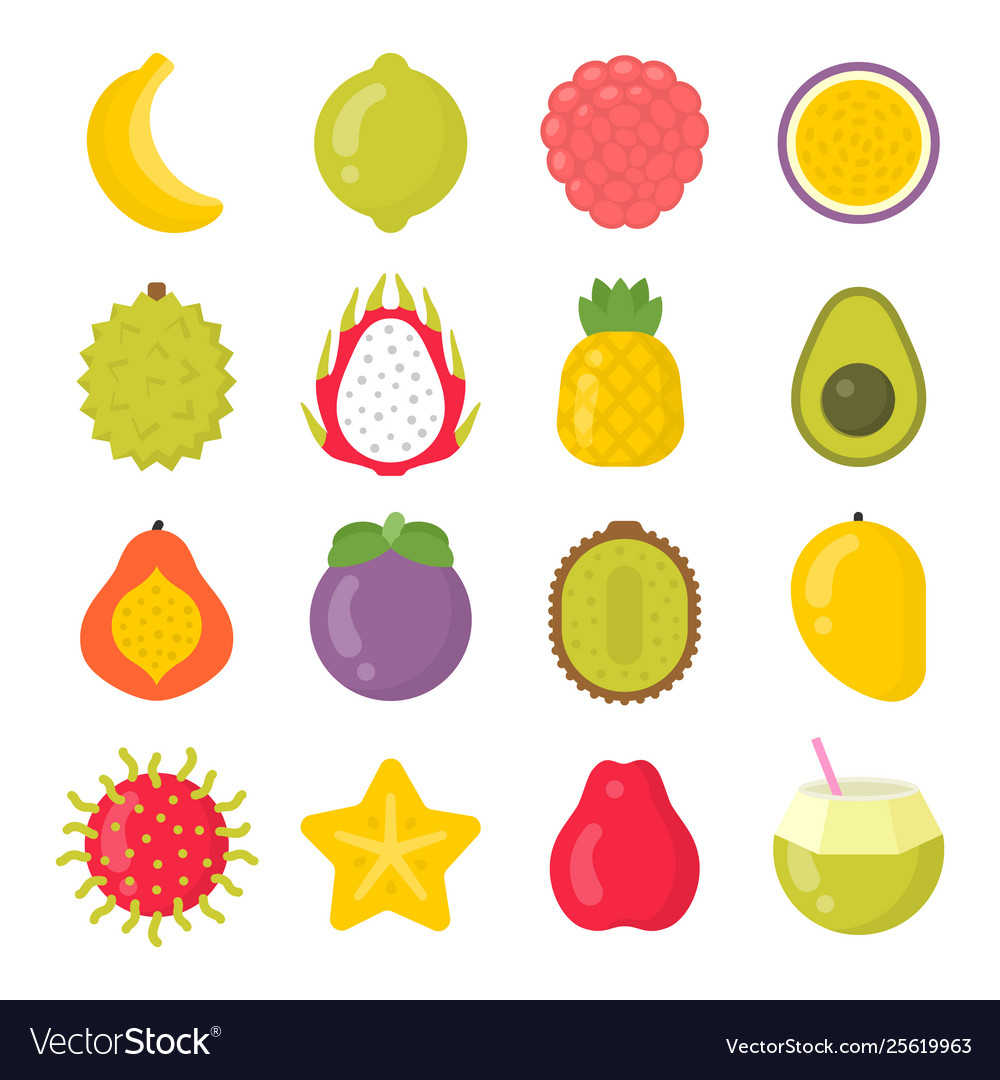 Exotic fruits isolated colorful icons set