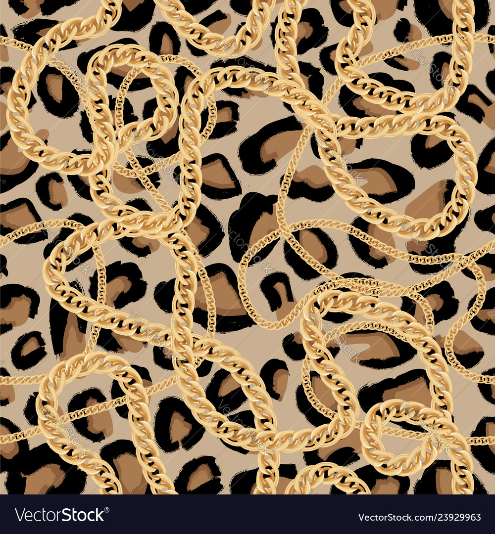 Leopard Seamless Pattern With Golden Chain Vector Image