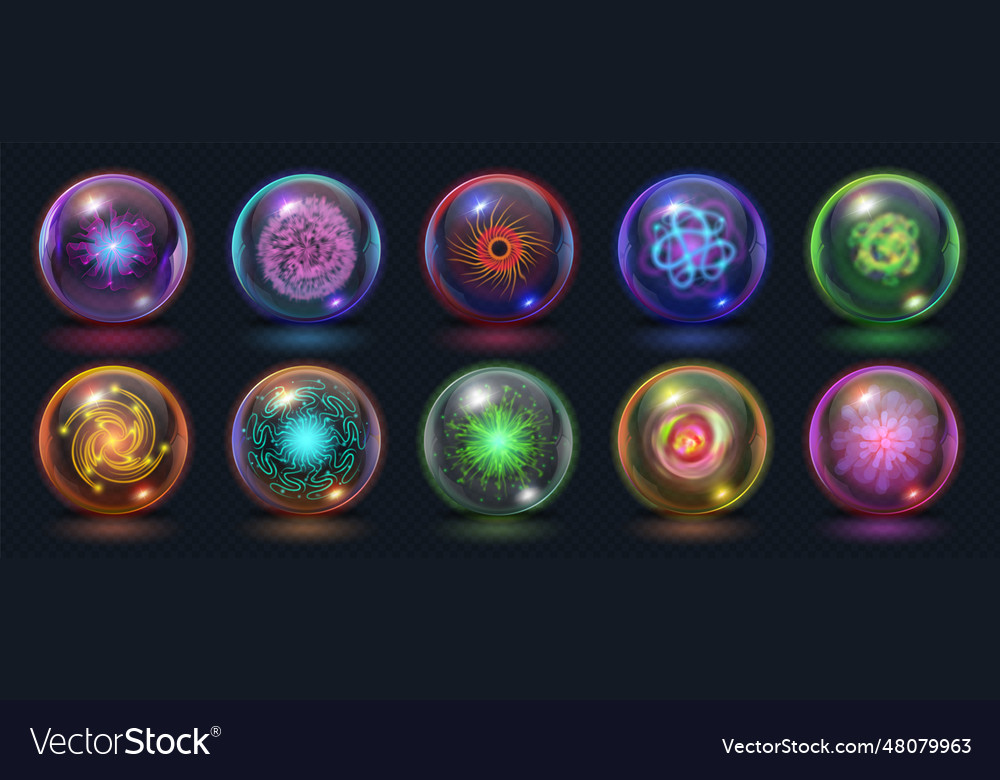 Realistic magic energy balls with fire lights and Vector Image