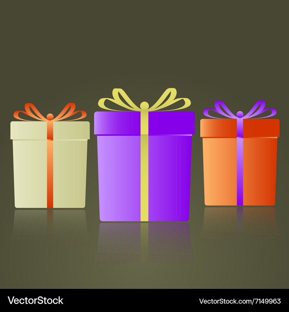 Three colorful gifts with ribbons reflection eps10