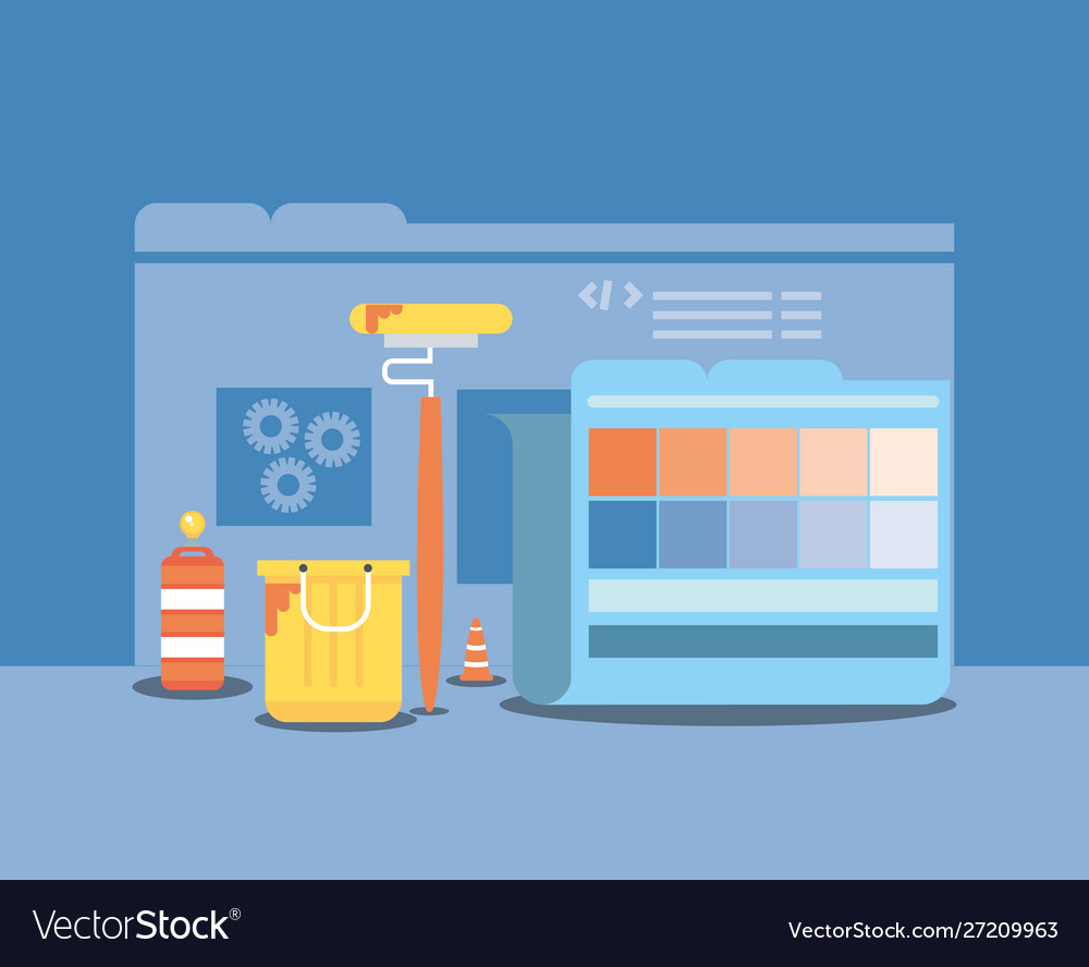 Website under construction with desktop computer