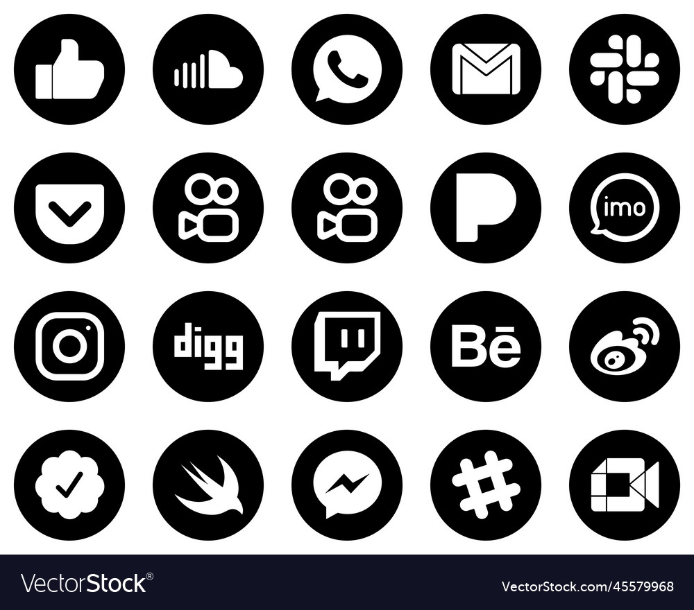 20 premium white social media icons on black