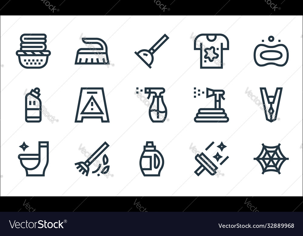 Cleaning line icons linear set quality vector image Cleaning line icons linear set quality