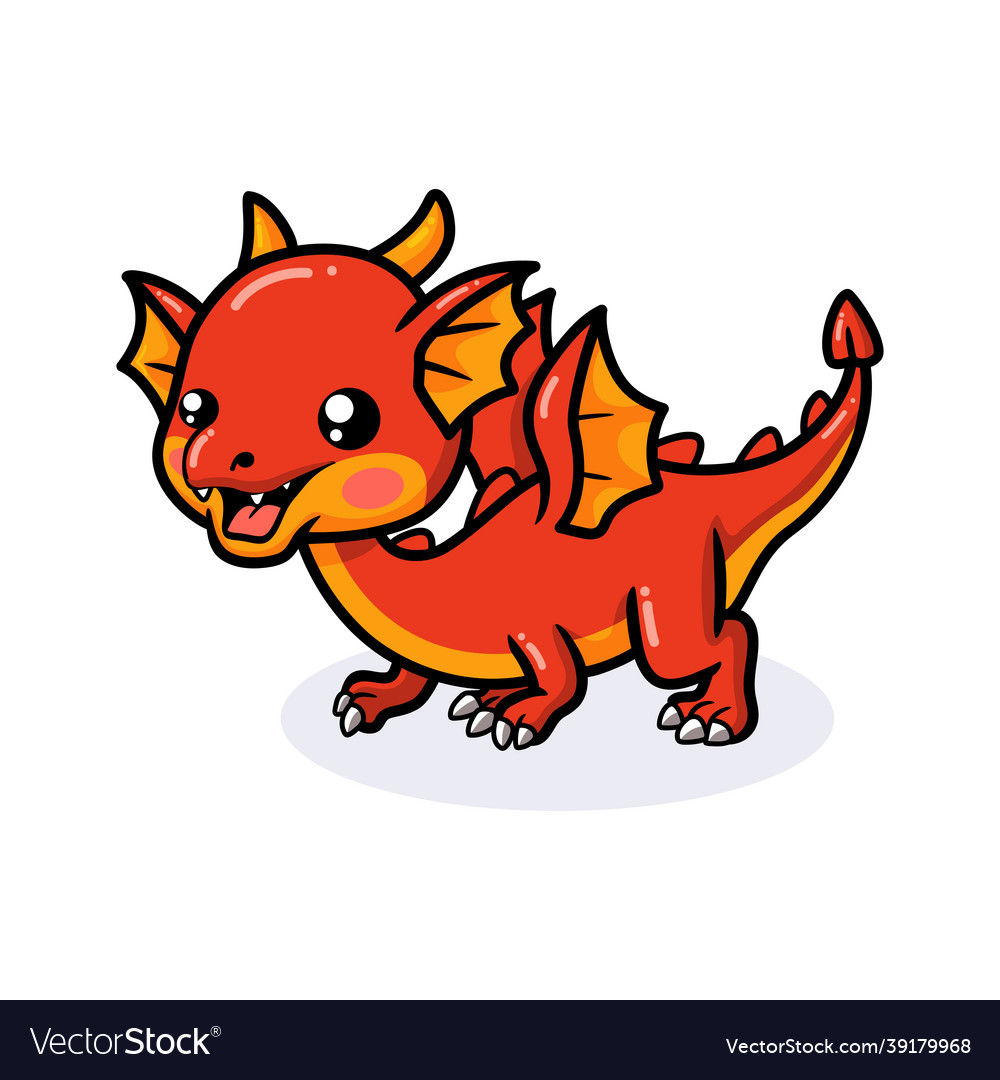 Cute red little dragon cartoon vector image Cute red little dragon cartoon