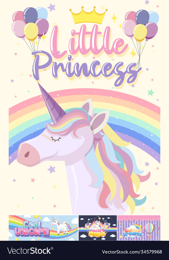 Cute unicorn banner on pastel background color Vector Image