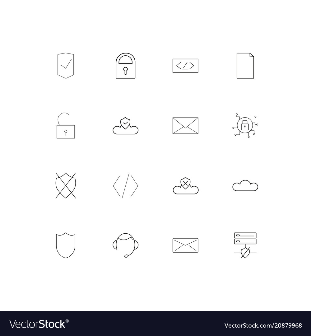 Cyber security linear thin icons set outlined