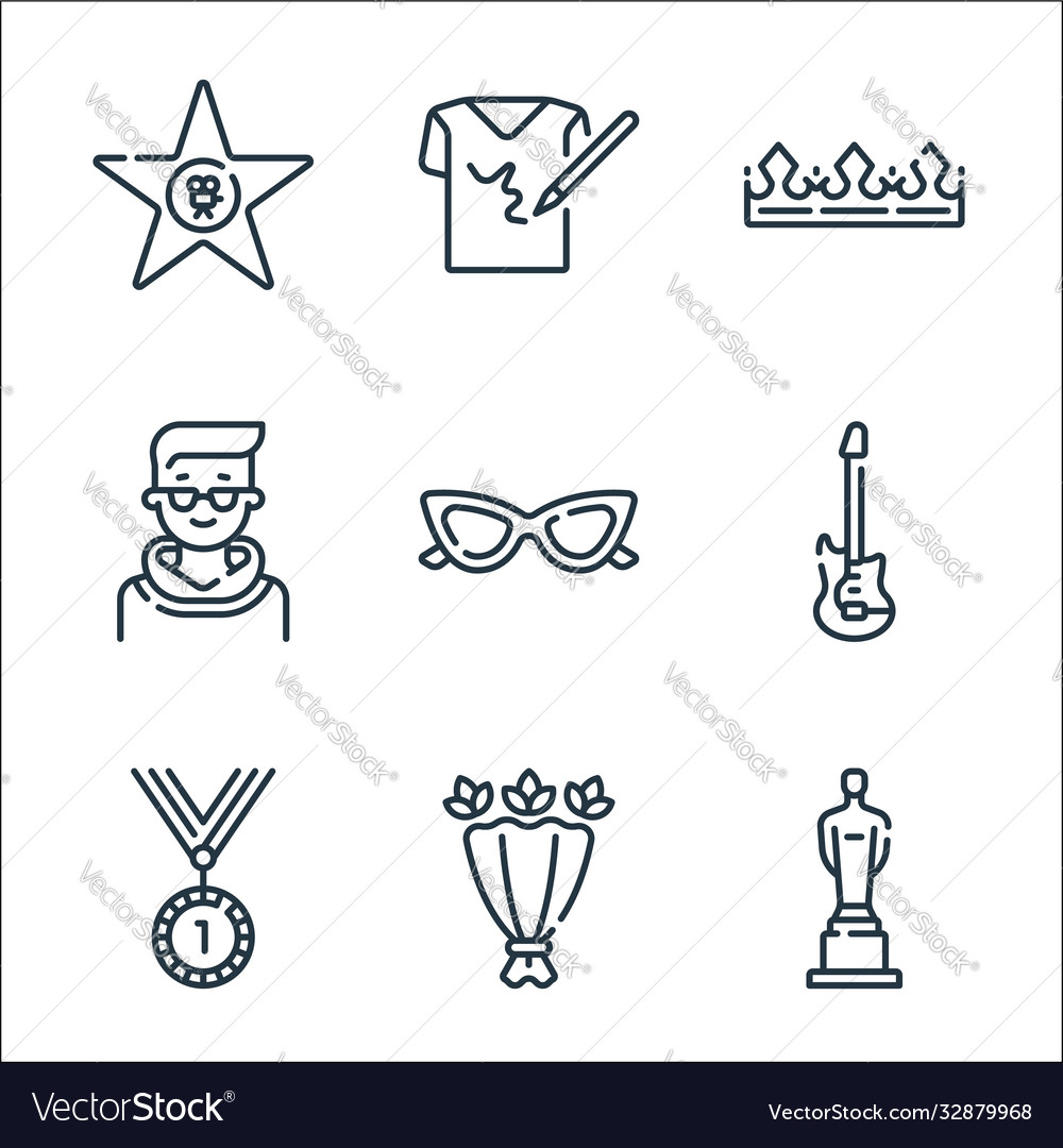 Fame line icons linear set quality vector image Fame line icons linear set quality
