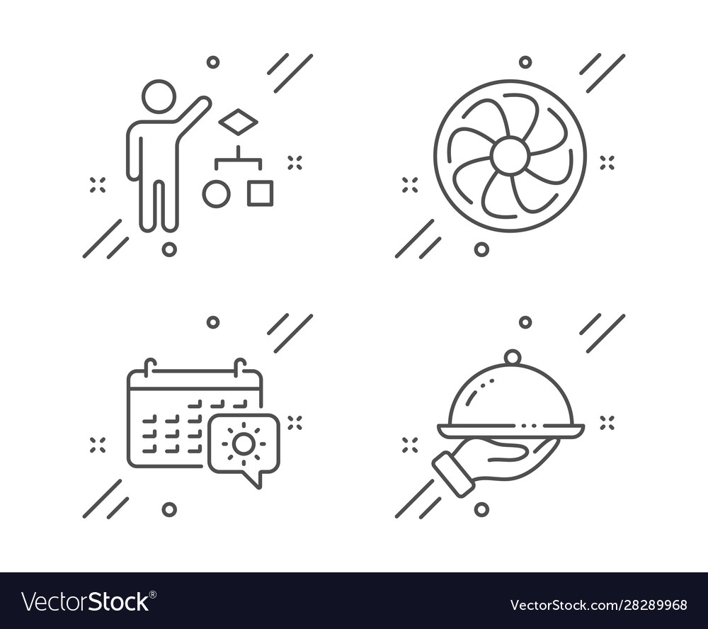 Fan engine travel calendar and algorithm icons vector image Fan engine travel calendar and algorithm icons