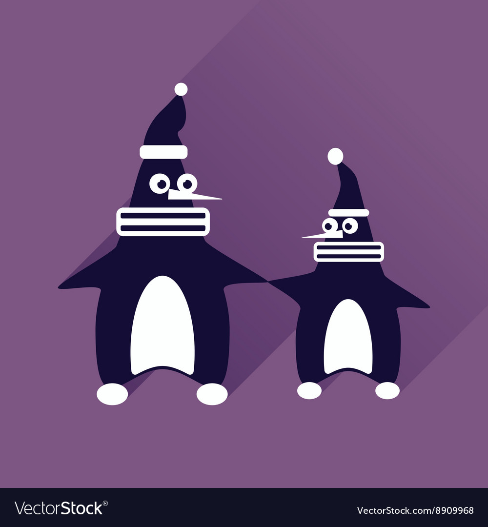 Flat web icon with long shadow pair penguins