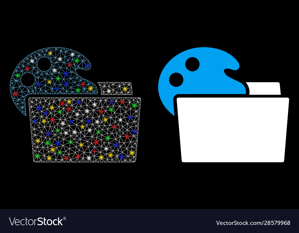 Glowing mesh wire frame open palette folder icon vector image Glowing mesh wire frame open palette folder icon