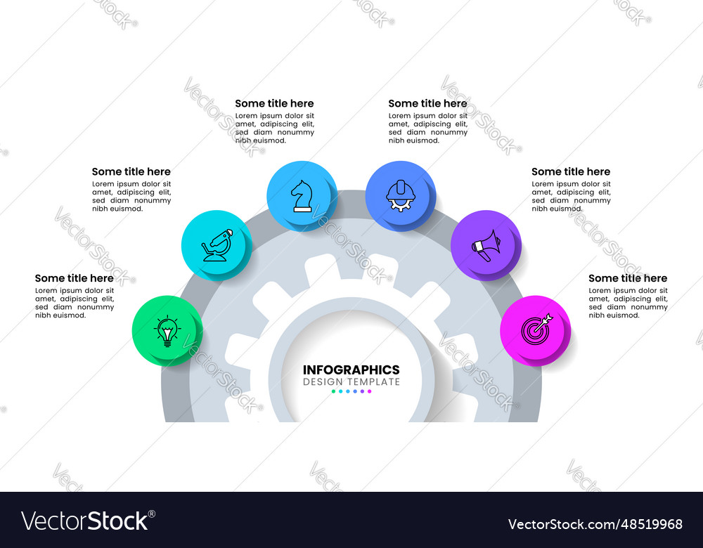Infographic templategear with 6 circles and icons Vector Image