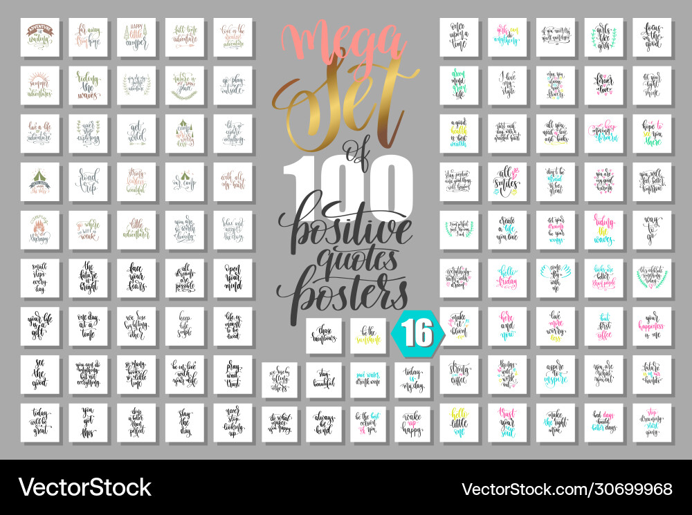 Mega Set 100 Positive Quotes Posters Royalty Free Vector