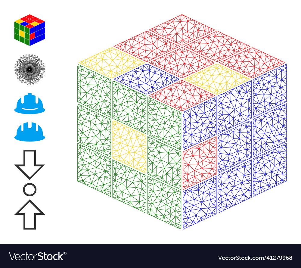 Mesh wireframe puzzle cube icon