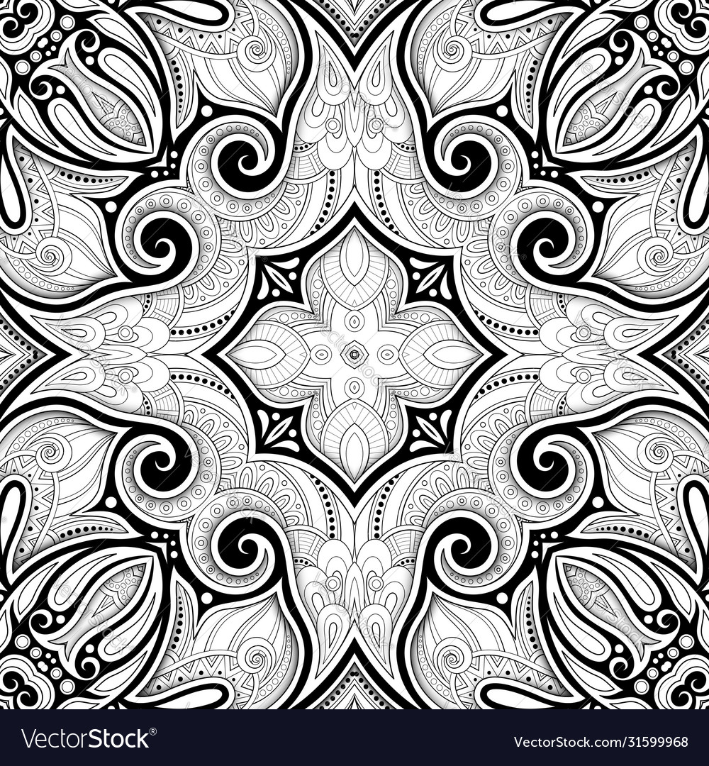 Monochrome seamless pattern with mosaic motif