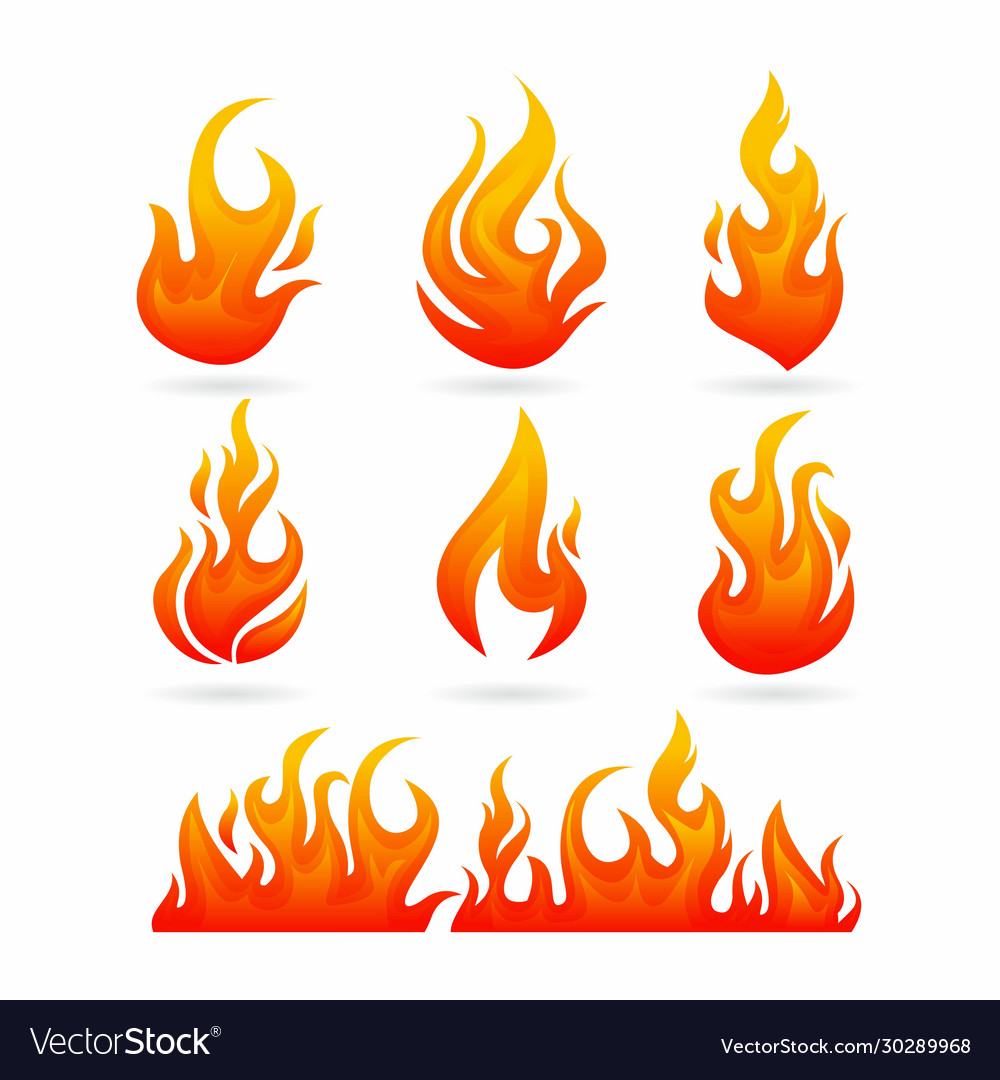 Realistic fire or flame set image design vector image Realistic fire or flame set image design