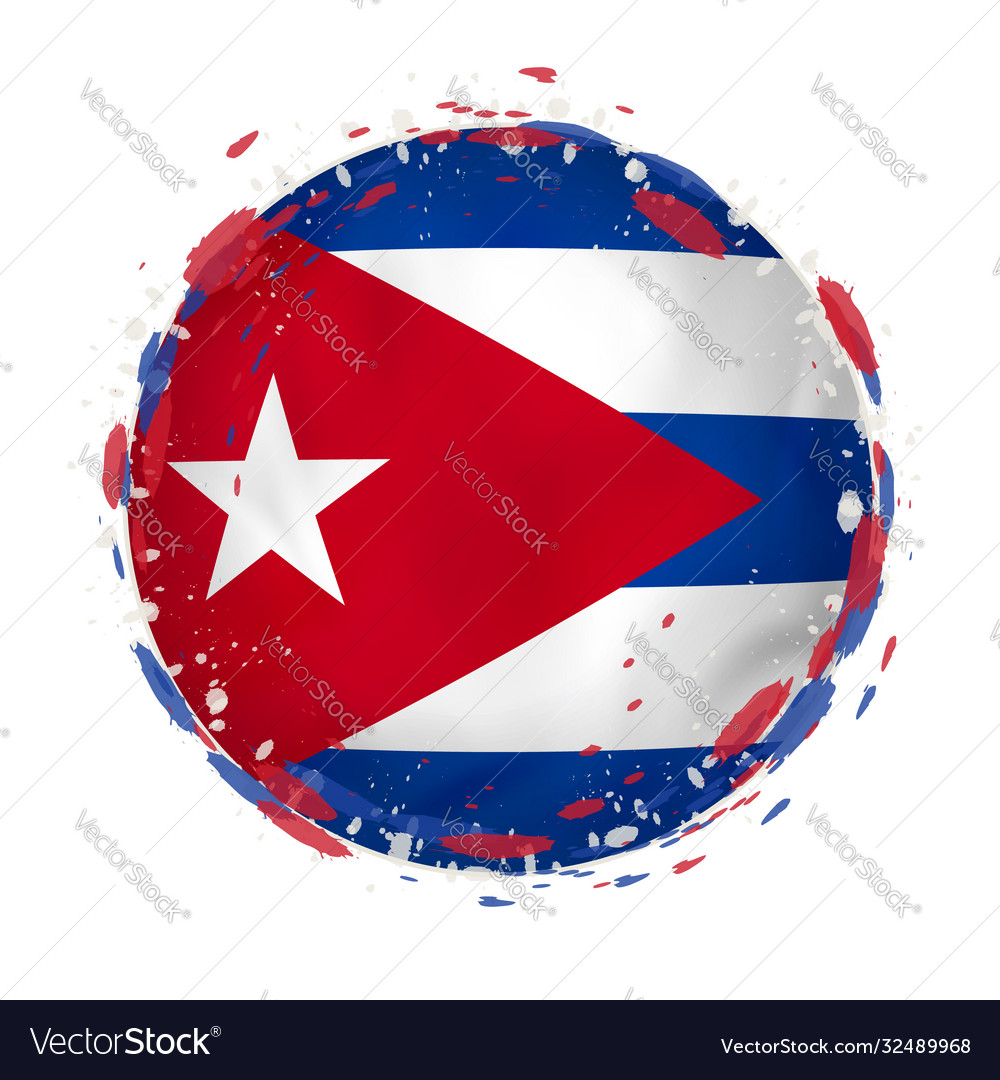 Round grunge flag cuba with splashes vector image Round grunge flag cuba with splashes