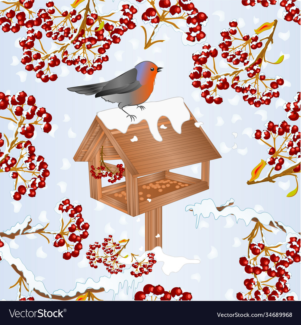 Seamless texture landscape with snow and robin