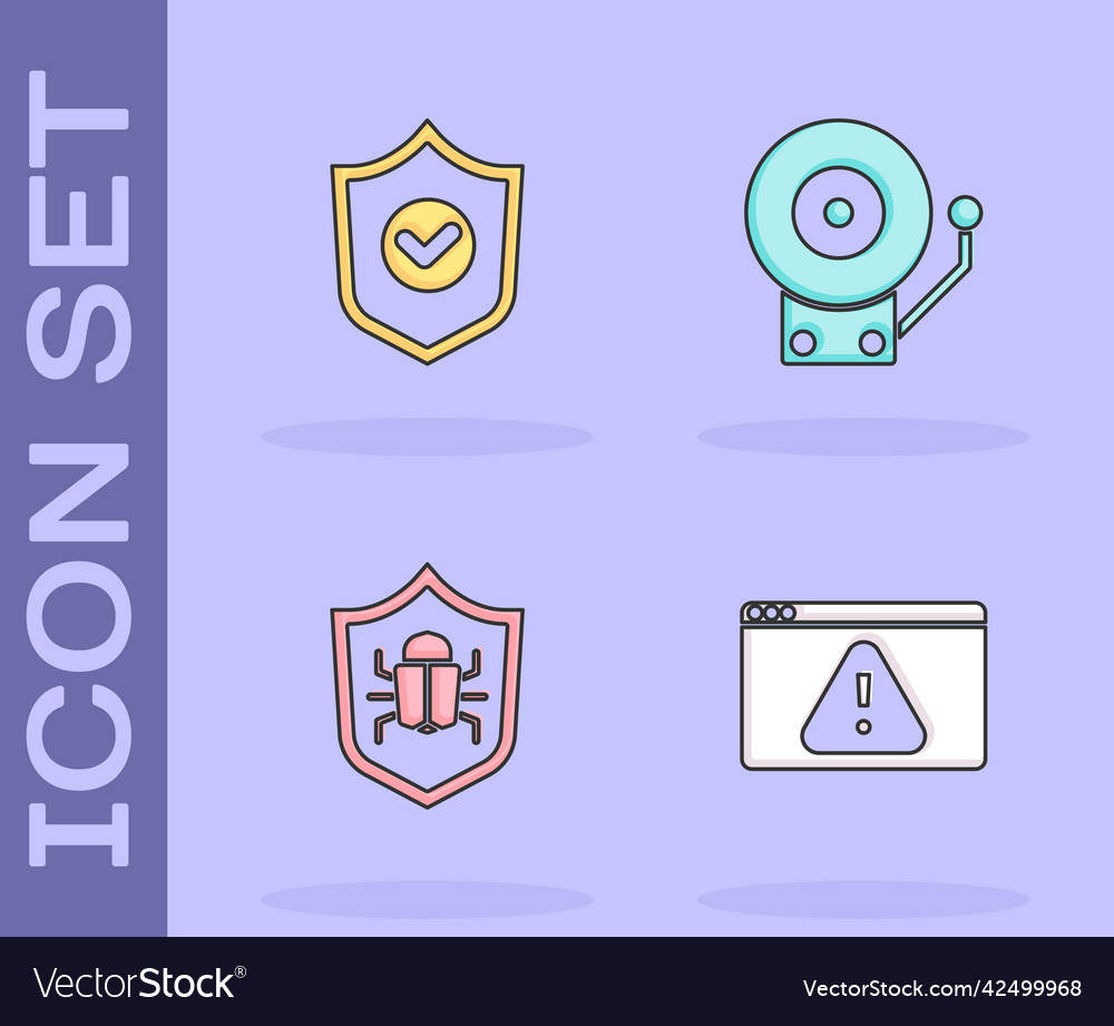 Set browser with exclamation mark shield check vector image Set browser with exclamation mark shield check