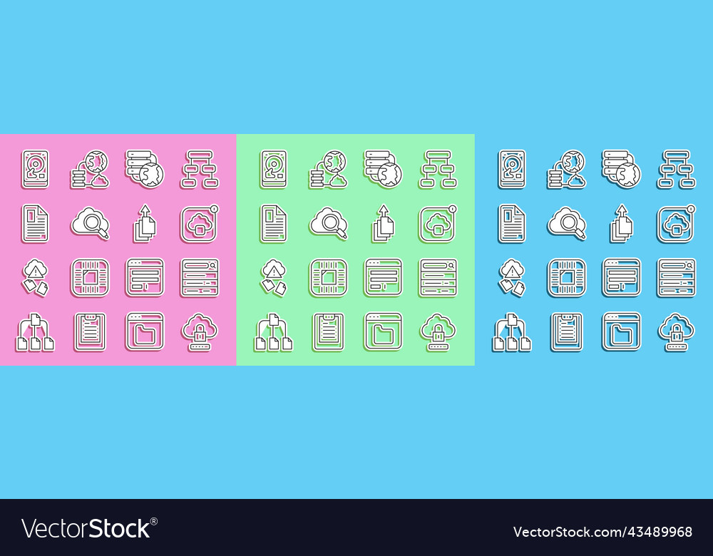 Set line cloud computing lock search engine vector image Set line cloud computing lock search engine