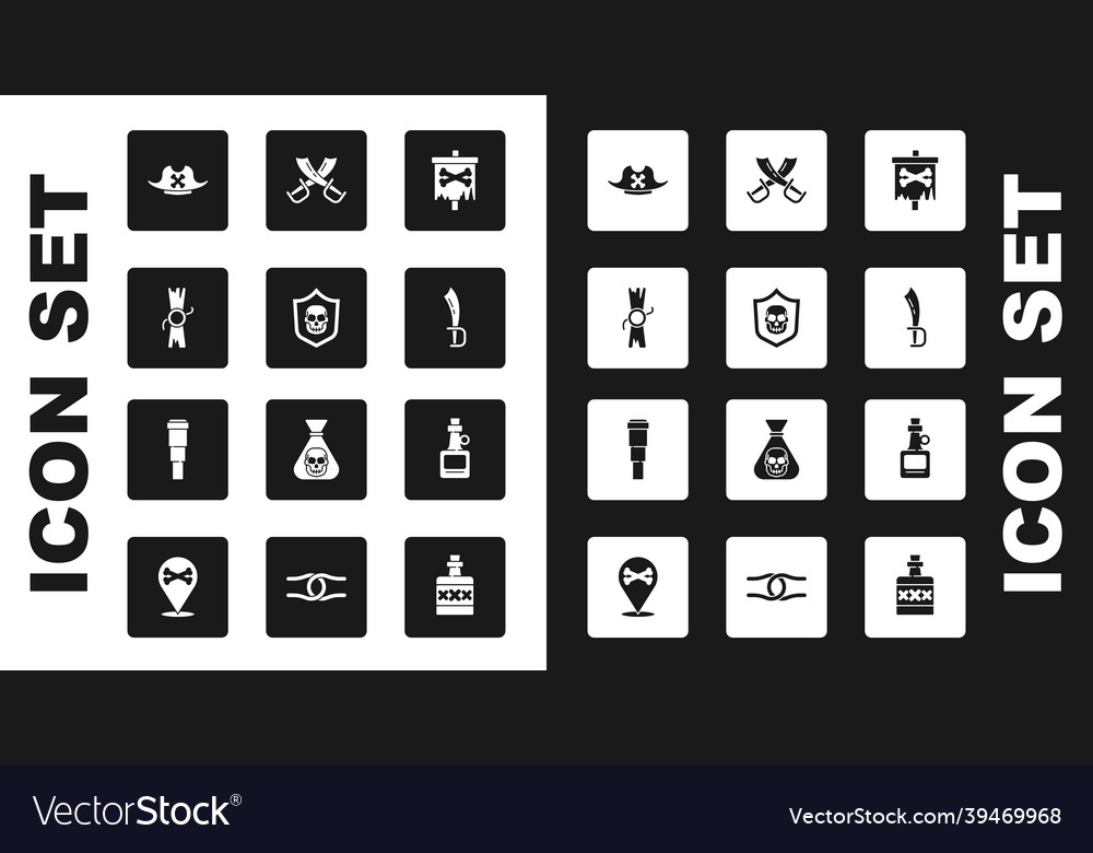 Set pirate flag shield with skull decree vector image Set pirate flag shield with skull decree