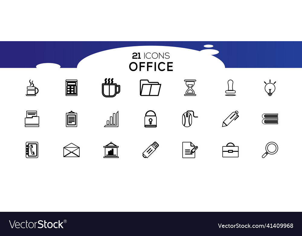 Simple set of office related line icons