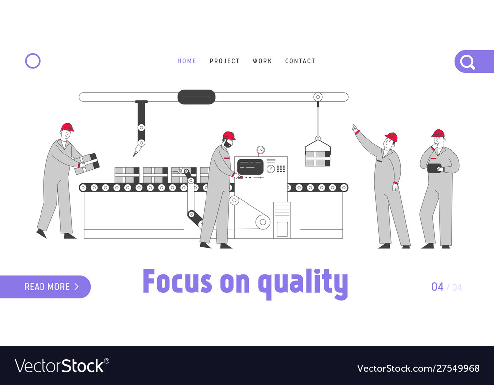 Smart factory website landing page robots hands vector image Smart factory website landing page robots hands