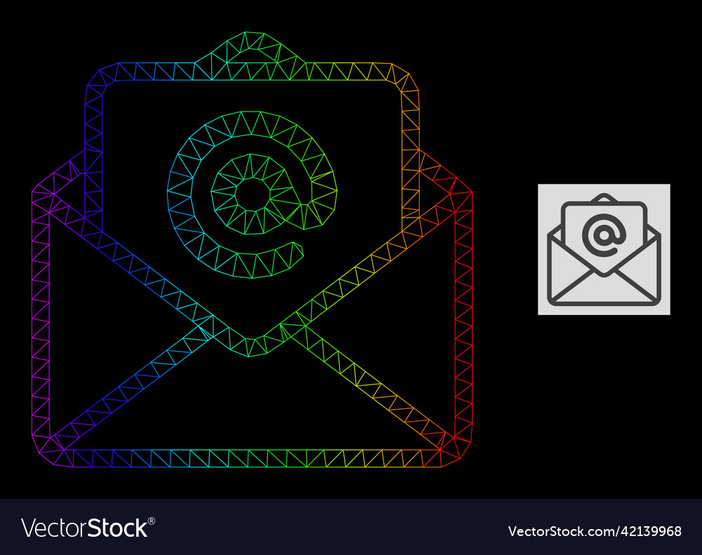 Spectral gradiented polygonal net open e-mail icon vector image Spectral gradiented polygonal net open e-mail icon