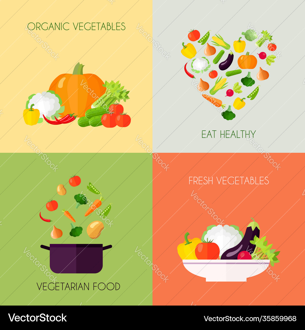 Vegetables flat set Royalty Free Vector Image - VectorStock
