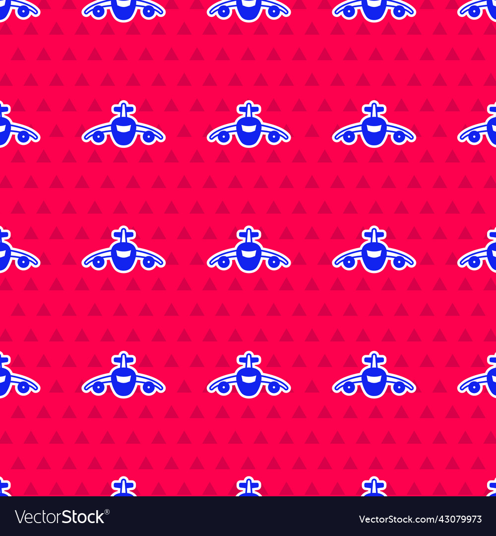 Blue plane icon isolated seamless pattern on red